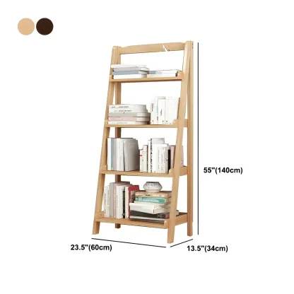 Minimalist Wooden Ladder Storage Bookcase in Walnut Image - 21