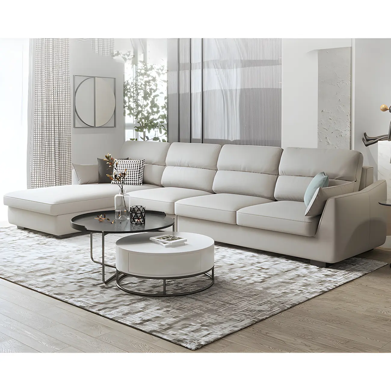 Light Gray L-Shaped Linen Sectional Sofa for Living Room Image - 1 | homeyfad