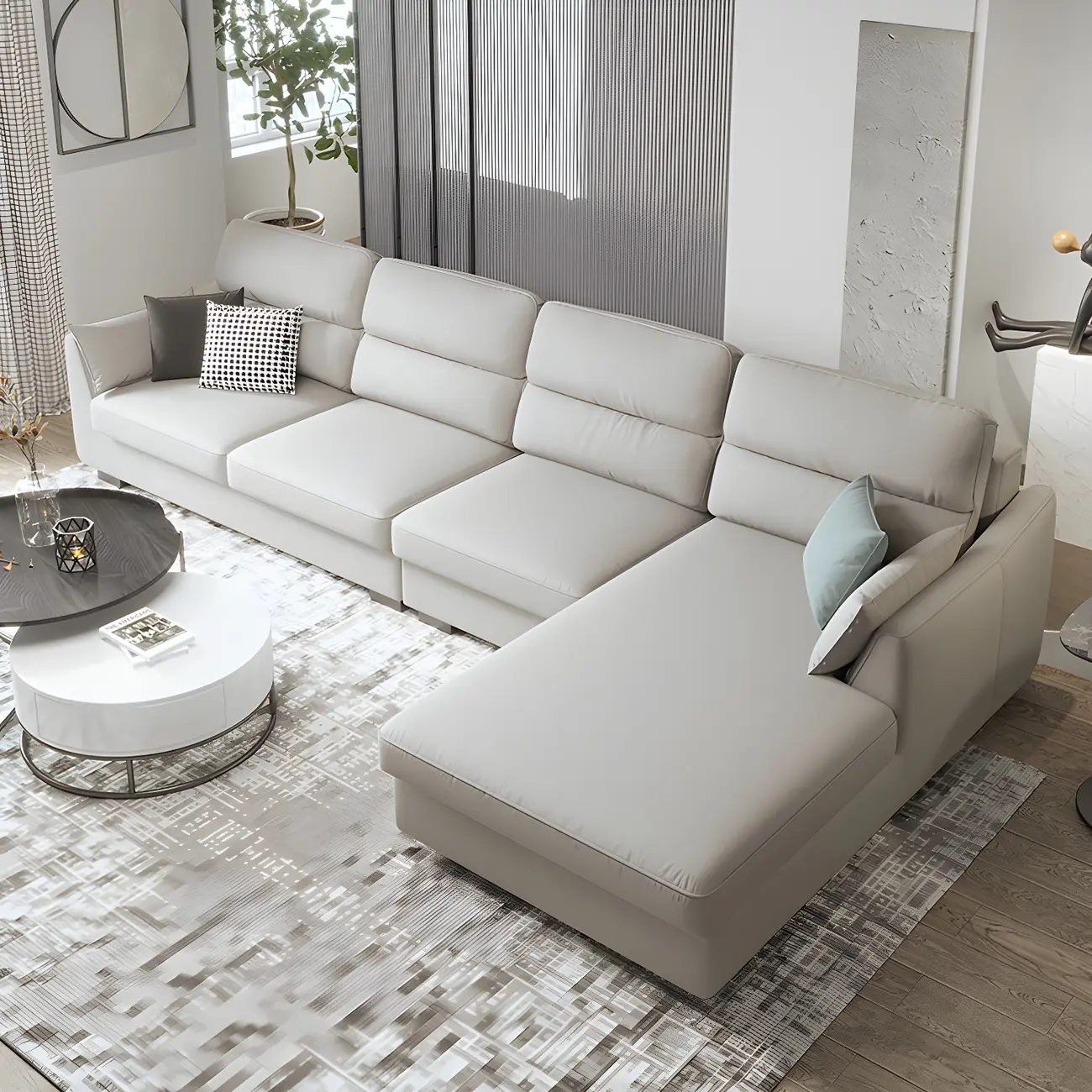 Light Gray L-Shaped Linen Sectional Sofa for Living Room Image - 2 | homeyfad