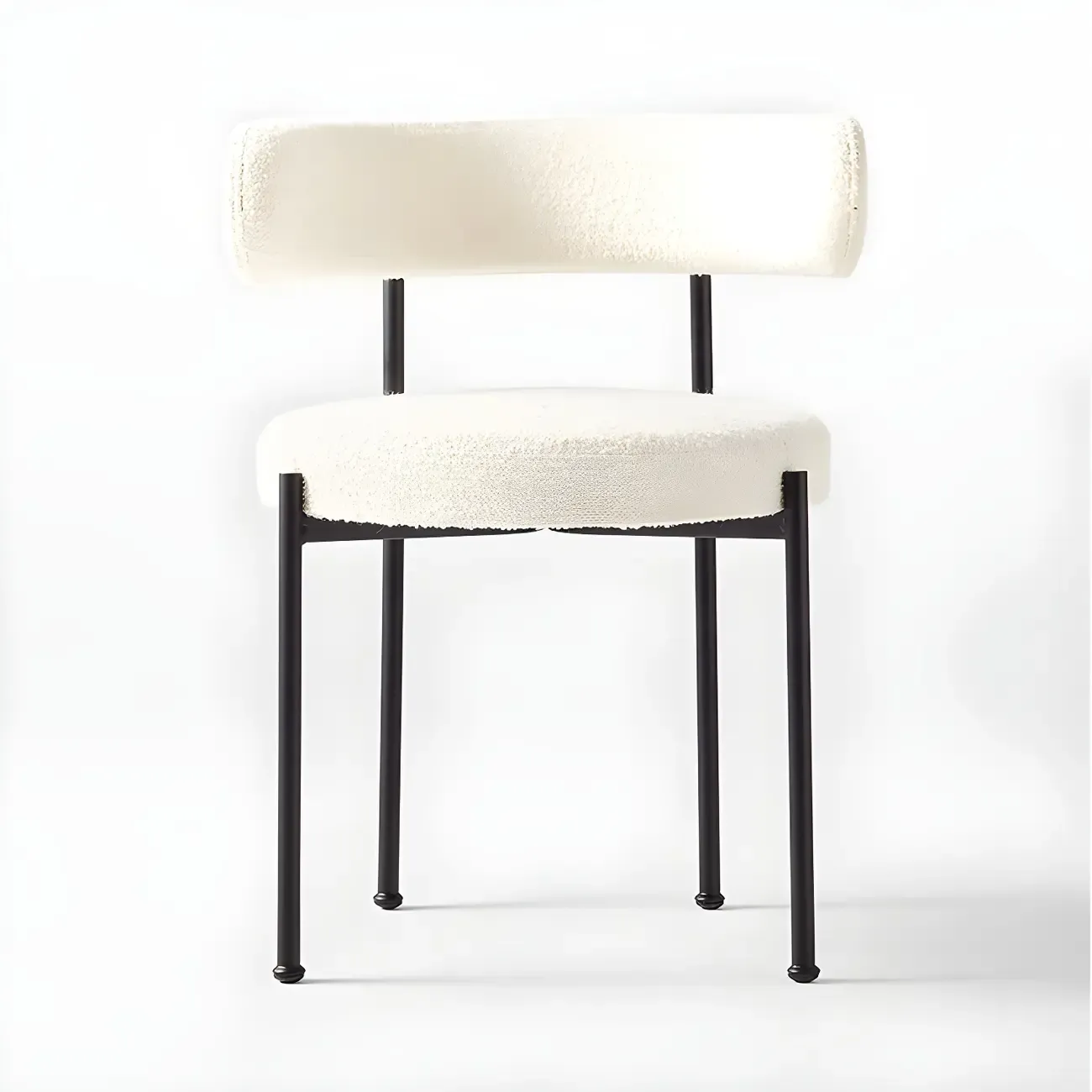 Upholstered White Fabric Low Back Dining Chair Image - 4