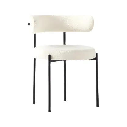 Upholstered White Fabric Low Back Dining Chair Image - 8