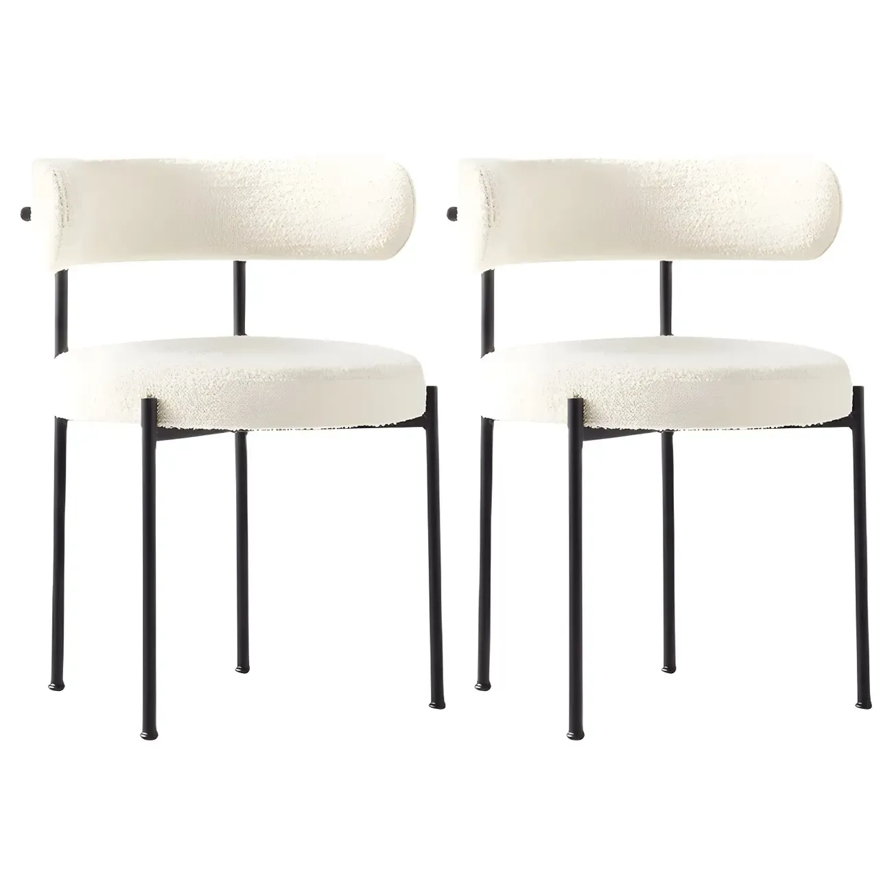 Upholstered White Fabric Low Back Dining Chair Image - 13