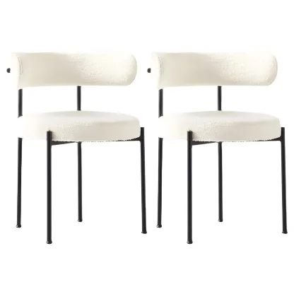 Upholstered White Fabric Low Back Dining Chair Image - 13