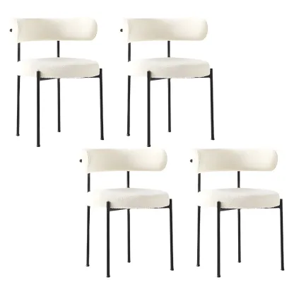 Upholstered White Fabric Low Back Dining Chair Image - 14