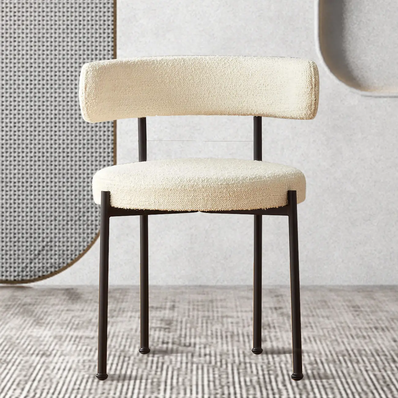 Upholstered White Fabric Low Back Dining Chair Image - 1 | homeyfad