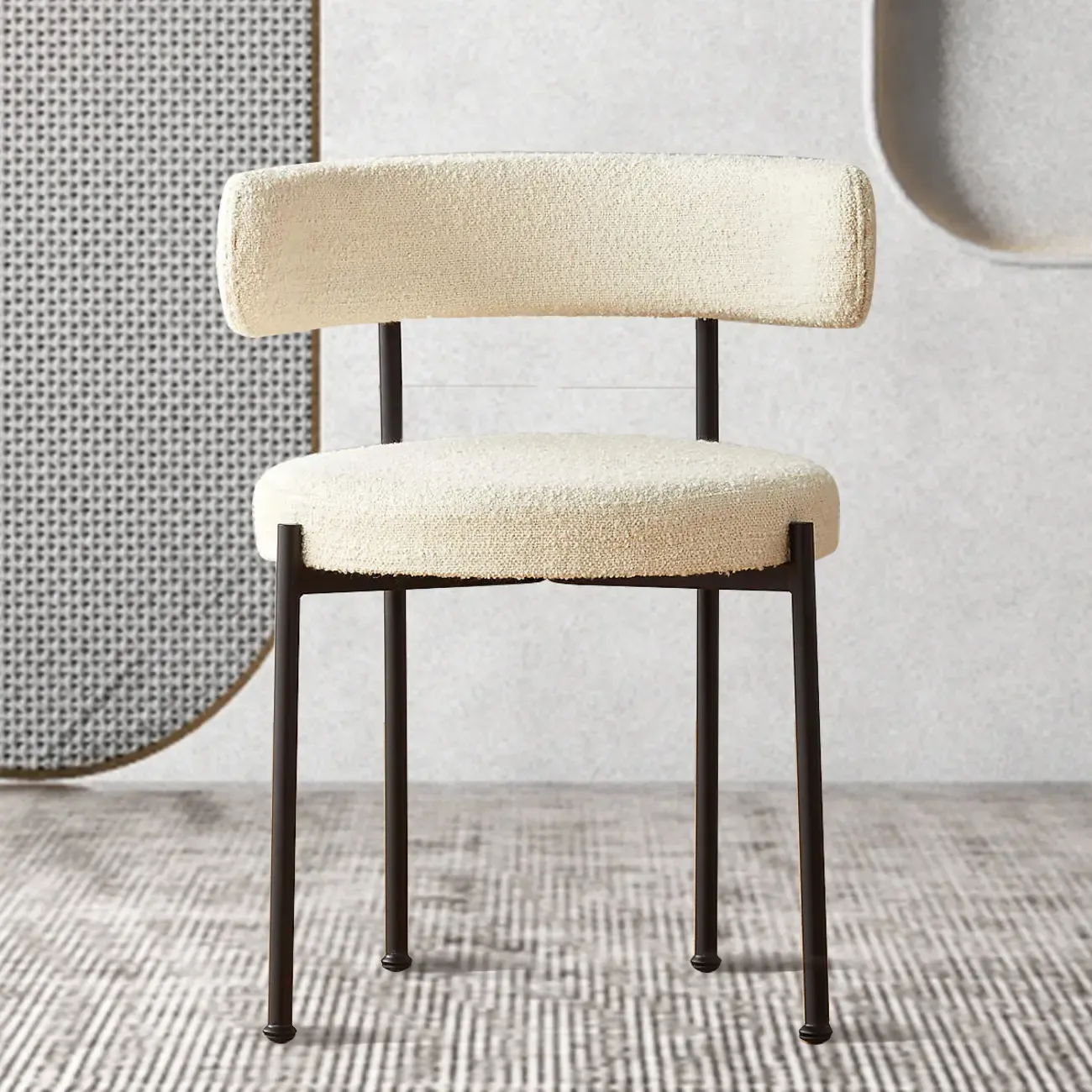Upholstered White Fabric Low Back Dining Chair Image - 1