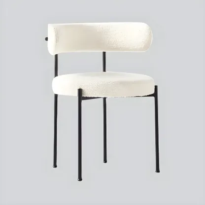 Upholstered White Fabric Low Back Dining Chair Image - 15