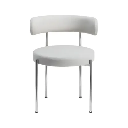 Upholstered White Fabric Low Back Dining Chair Image - 18
