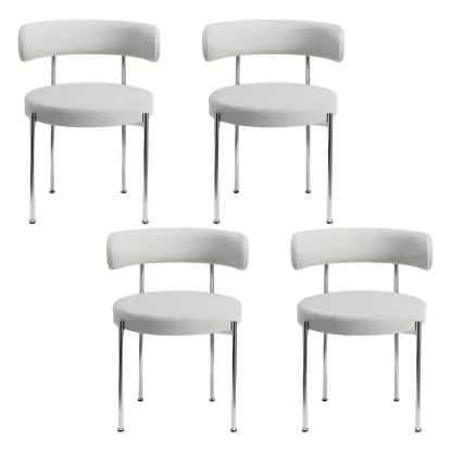 Upholstered White Fabric Low Back Dining Chair Image - 20