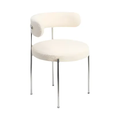 Upholstered White Fabric Low Back Dining Chair Image - 9