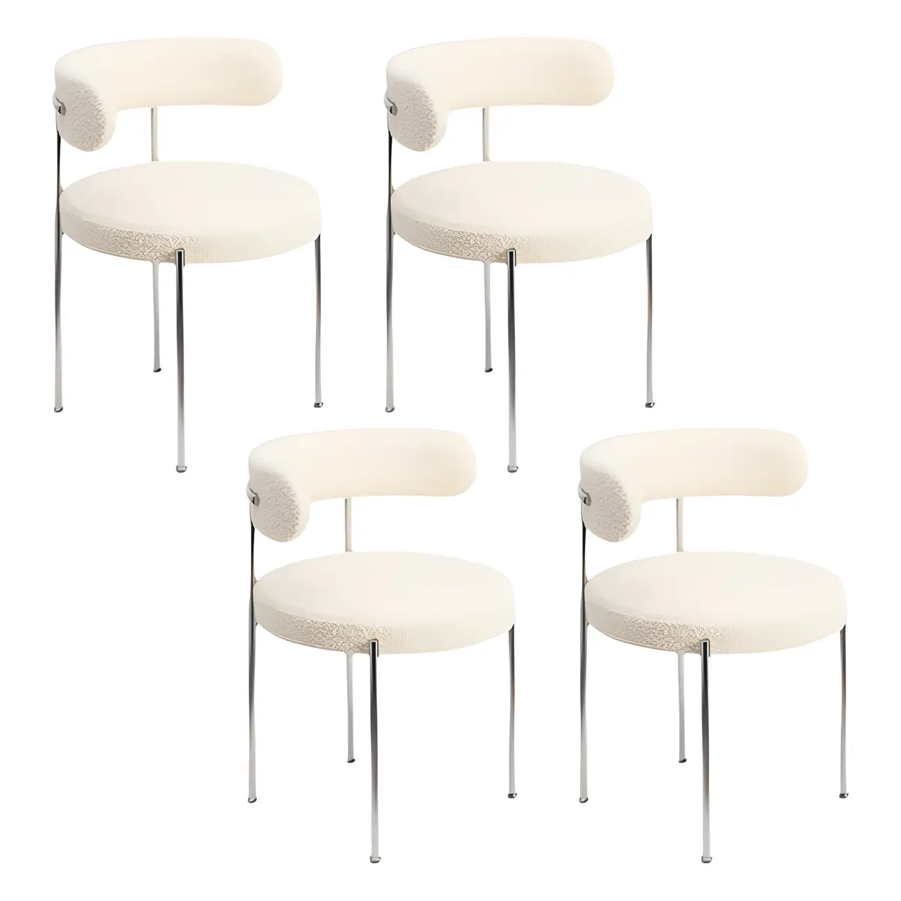 Upholstered White Fabric Low Back Dining Chair Image - 11 | homeyfad