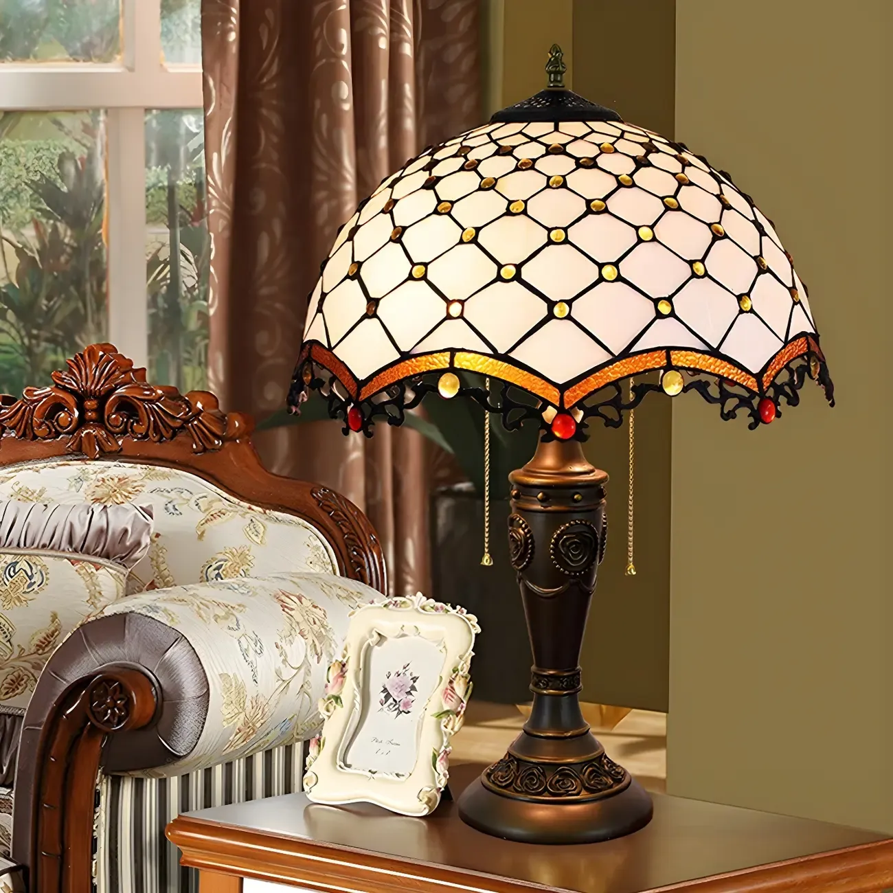 2-Light Vintage Stainless Glass Dome Table Lamp Image - 1