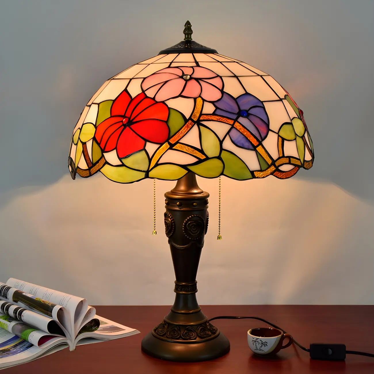 2-Light Vintage Stainless Glass Dome Table Lamp Image - 4 | homeyfad