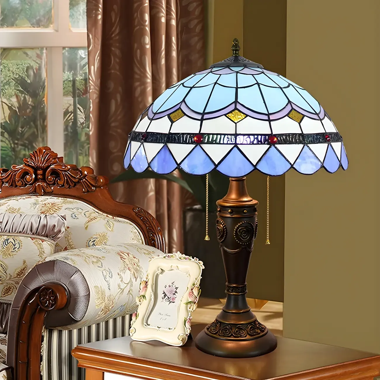 2-Light Vintage Stainless Glass Dome Table Lamp Image - 6