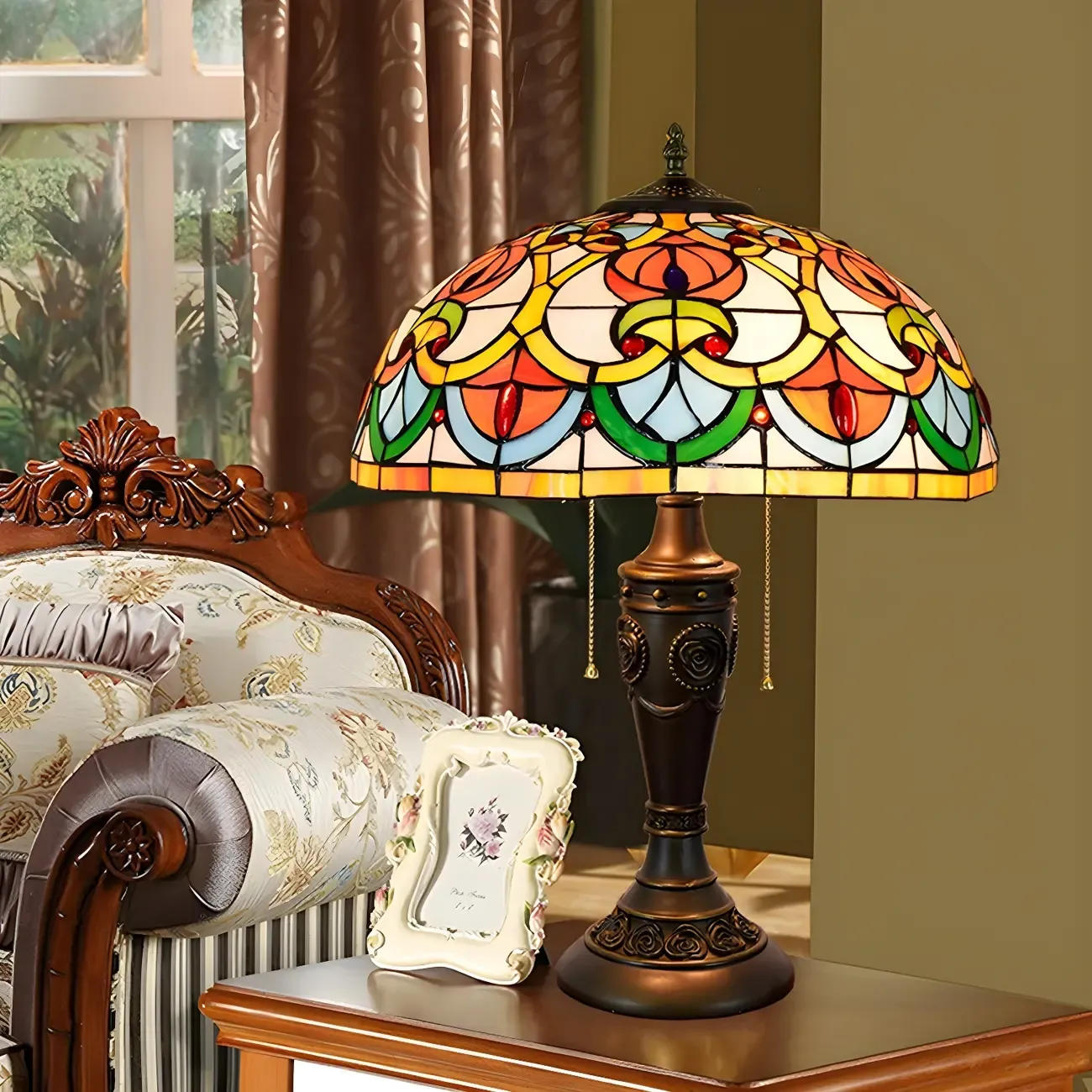 2-Light Vintage Stainless Glass Dome Table Lamp Image - 9
