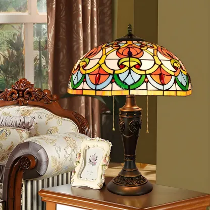 2-Light Vintage Stainless Glass Dome Table Lamp Image - 9