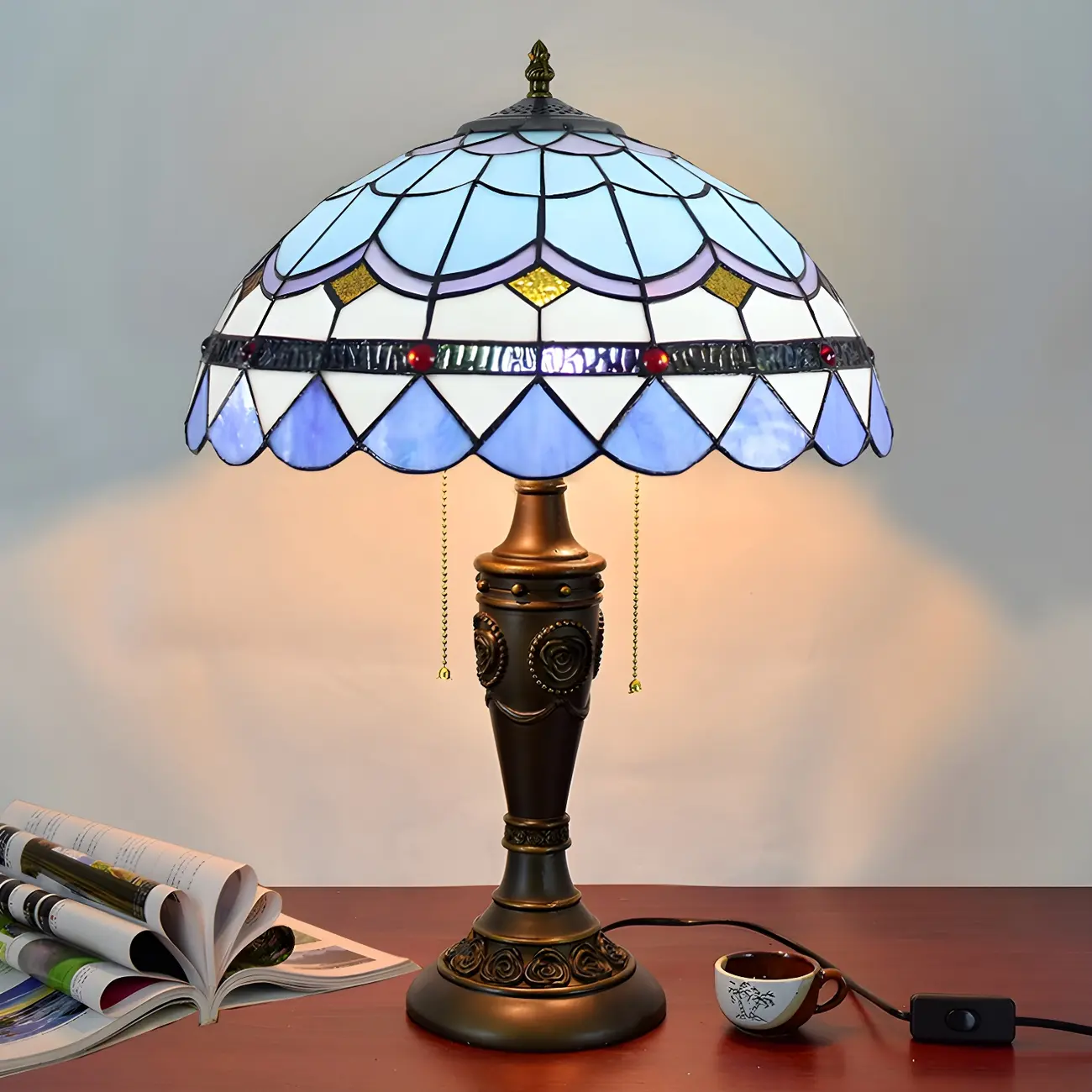 2-Light Vintage Stainless Glass Dome Table Lamp Image - 10 | homeyfad