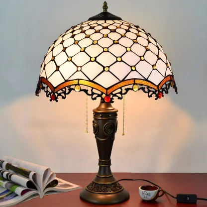 2-Light Vintage Stainless Glass Dome Table Lamp Image - 12