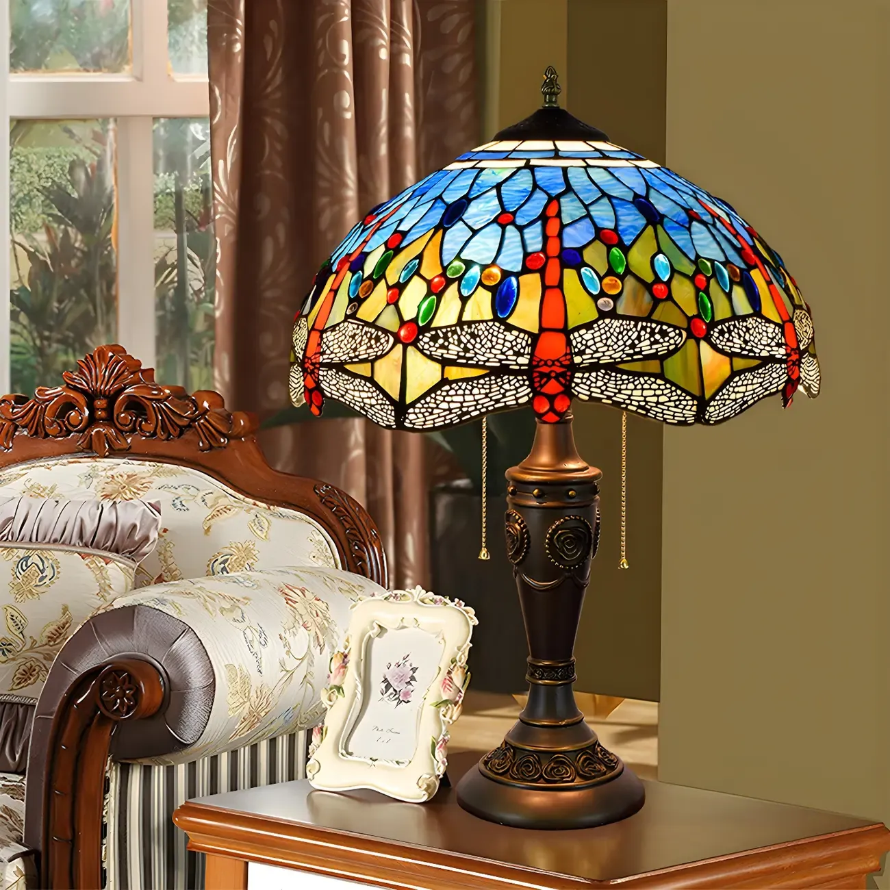 2-Light Vintage Stainless Glass Dome Table Lamp Image - 13