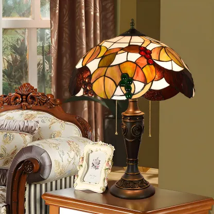 2-Light Vintage Stainless Glass Dome Table Lamp Image - 17
