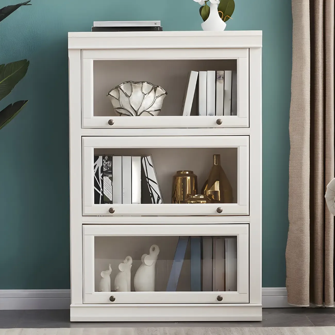 3-Tier Contemporary White Wooden Vertical Bookcase Image - 1