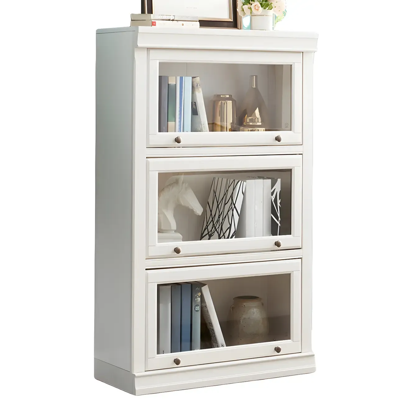 3-Tier Contemporary White Wooden Vertical Bookcase Image - 6