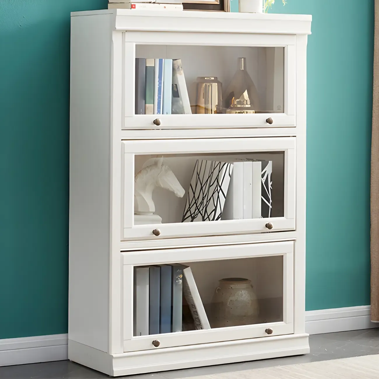 3-Tier Contemporary White Wooden Vertical Bookcase Image - 7