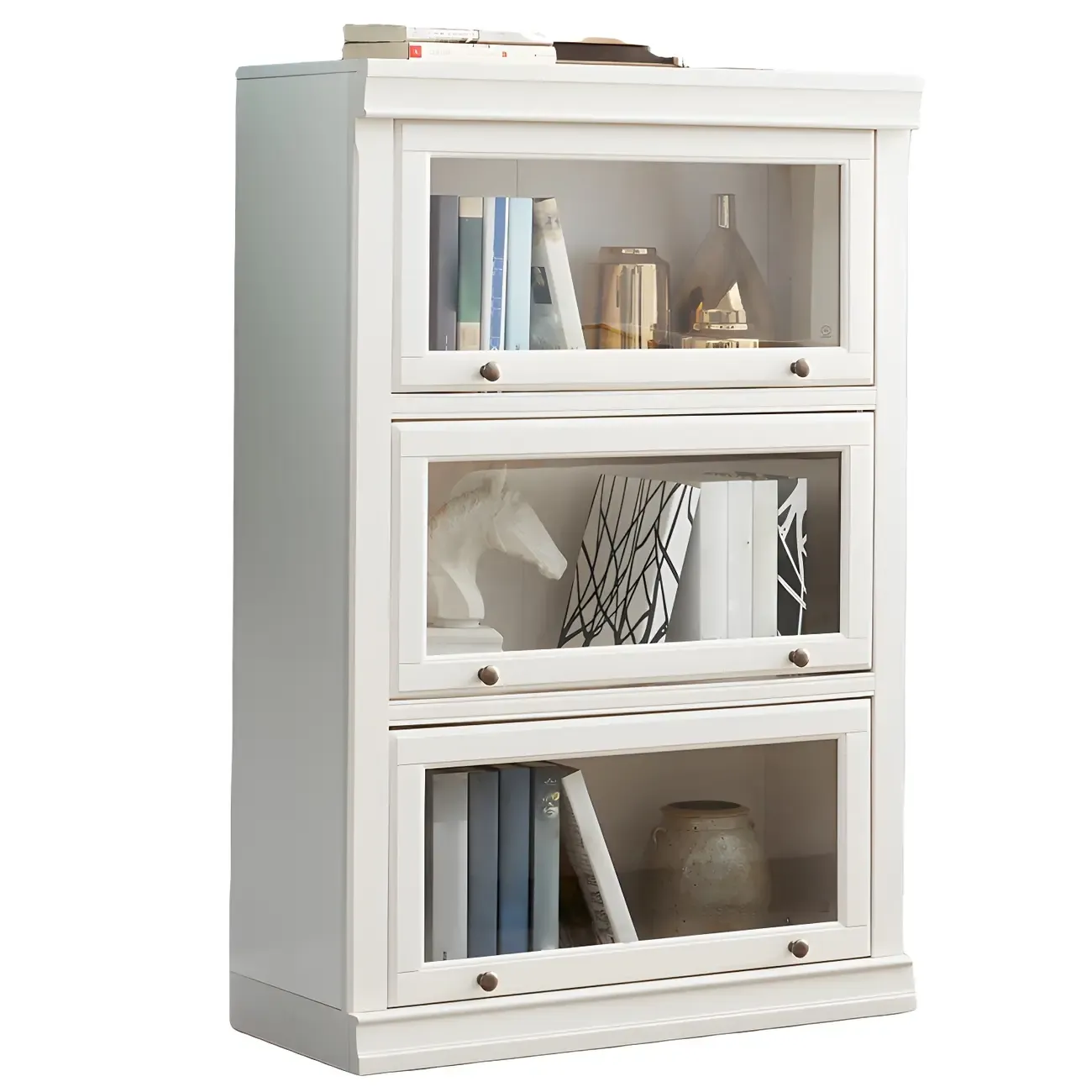 3-Tier Contemporary White Wooden Vertical Bookcase Image - 10