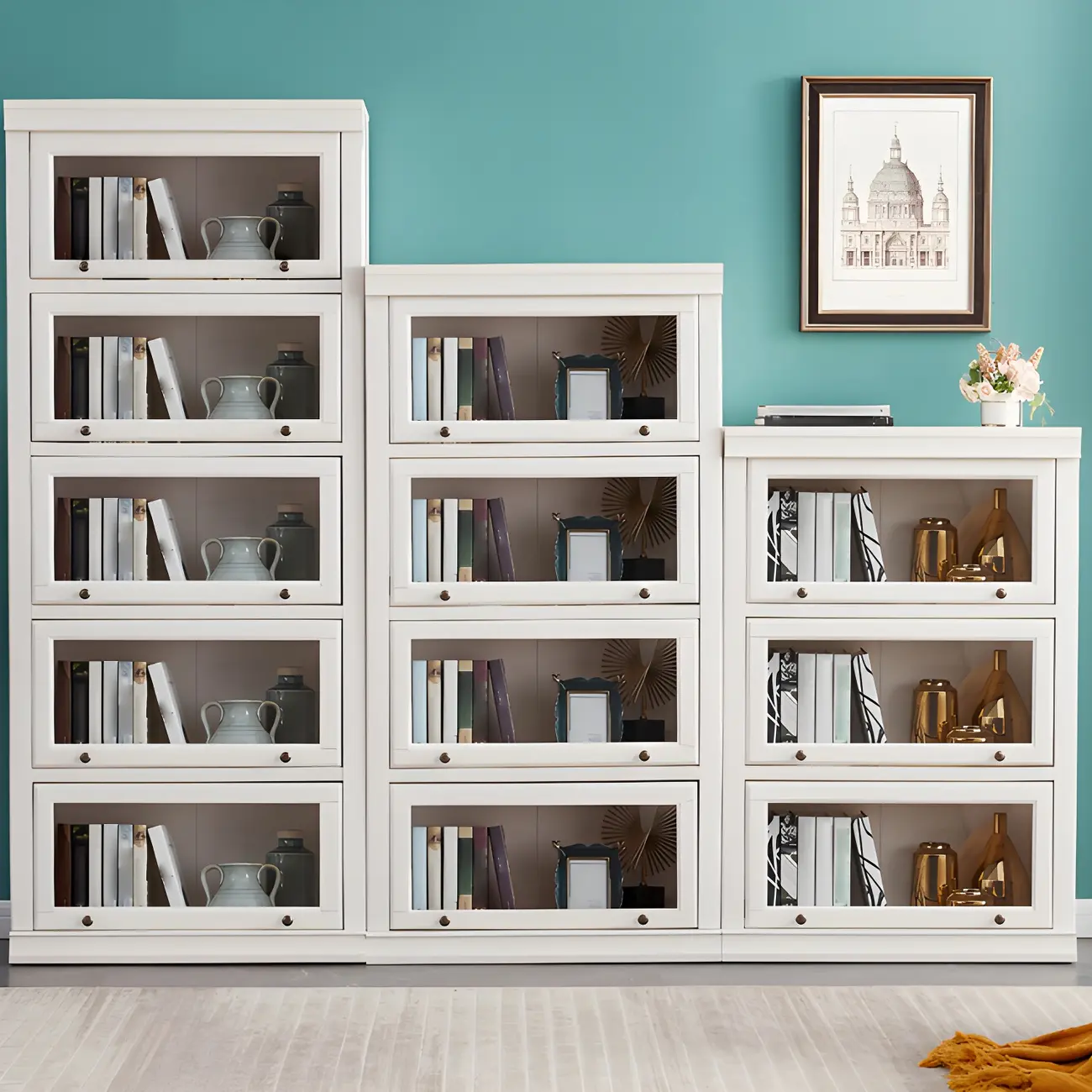 3-Tier Contemporary White Wooden Vertical Bookcase Image - 14 | homeyfad