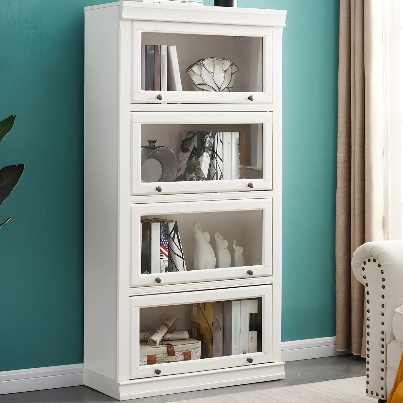 3-Tier Contemporary White Wooden Vertical Bookcase Image - 16 | homeyfad