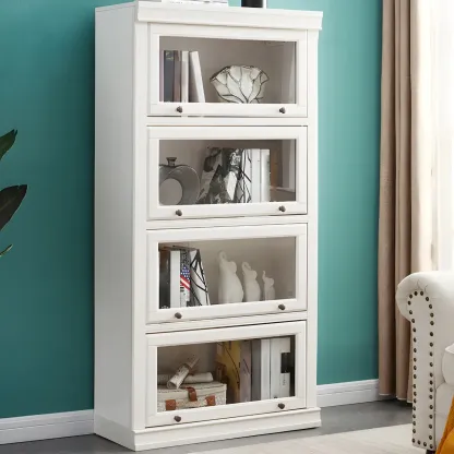 3-Tier Contemporary White Wooden Vertical Bookcase Image - 16