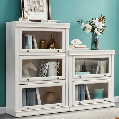 3-Tier Contemporary White Wooden Vertical Bookcase Image - 17