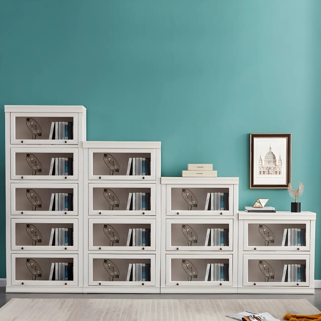 3-Tier Contemporary White Wooden Vertical Bookcase Image - 18 | homeyfad