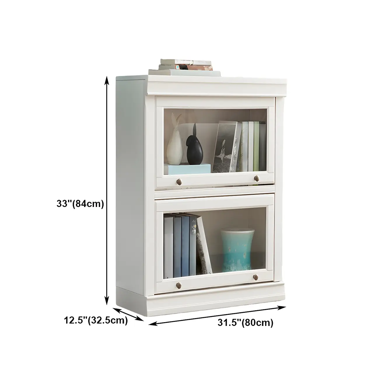 3-Tier Contemporary White Wooden Vertical Bookcase #size