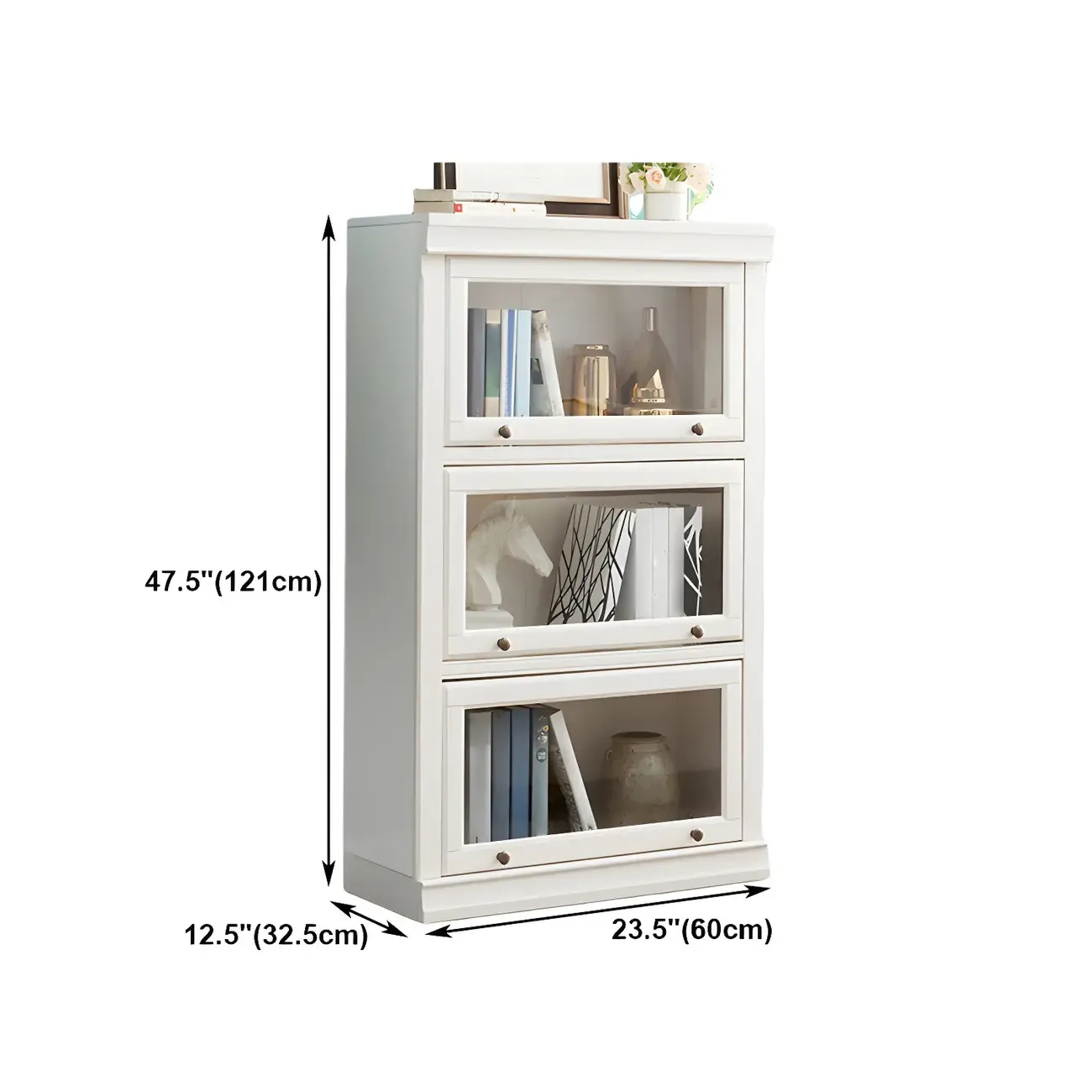 3-Tier Contemporary White Wooden Vertical Bookcase Image - 21