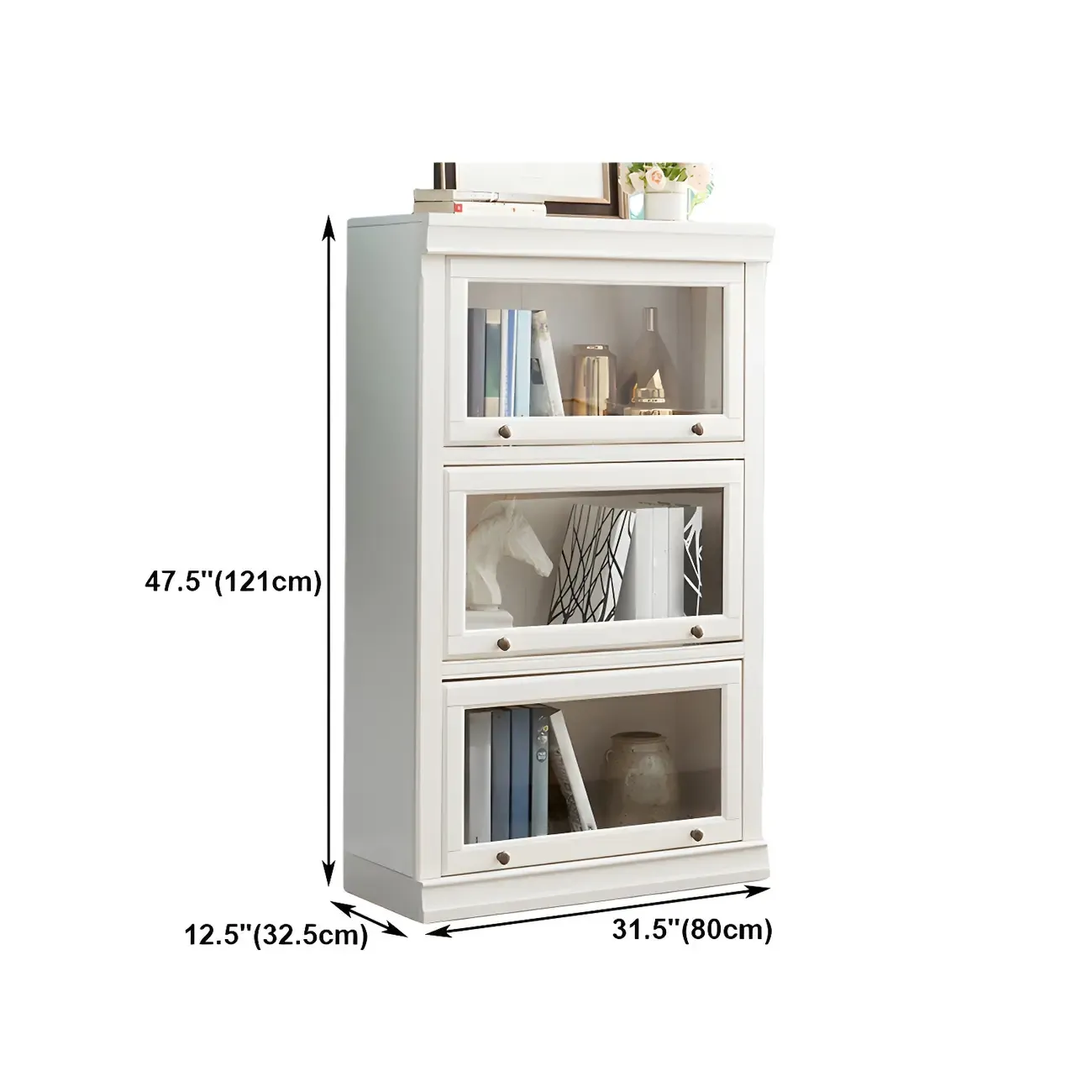 3-Tier Contemporary White Wooden Vertical Bookcase Image - 23