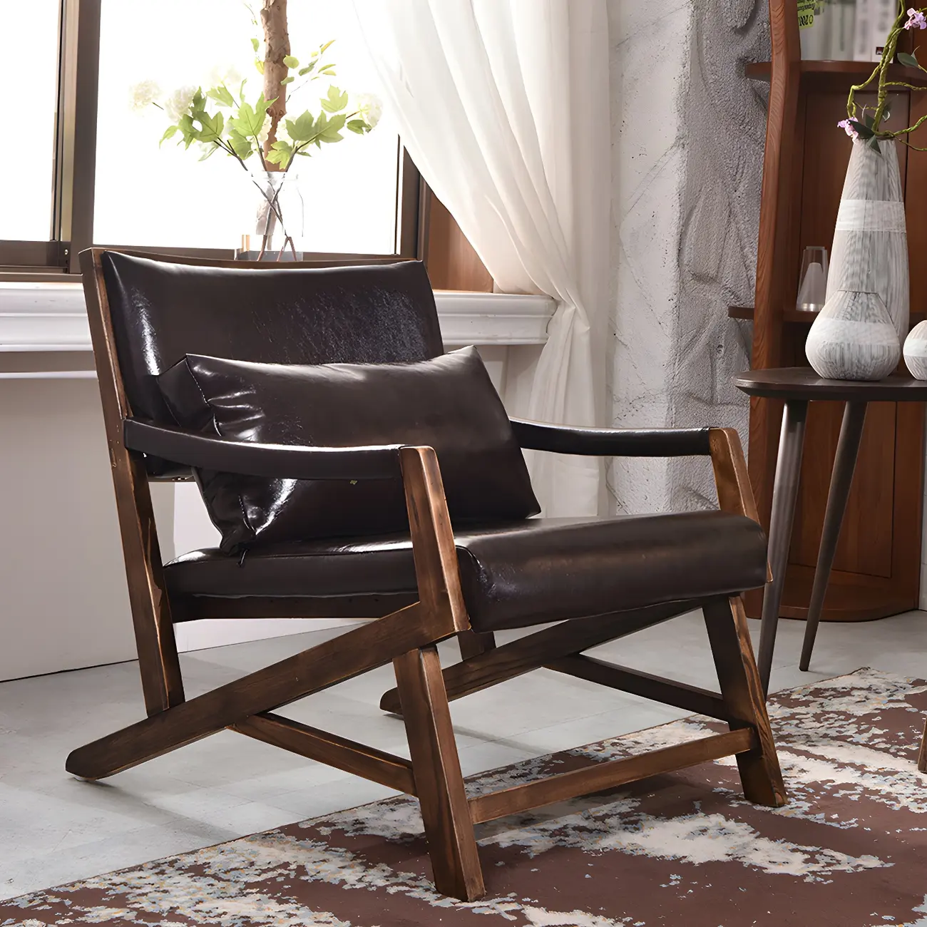 Modern Faux Leather Lounge Chair with Pillow Back | homeyfad