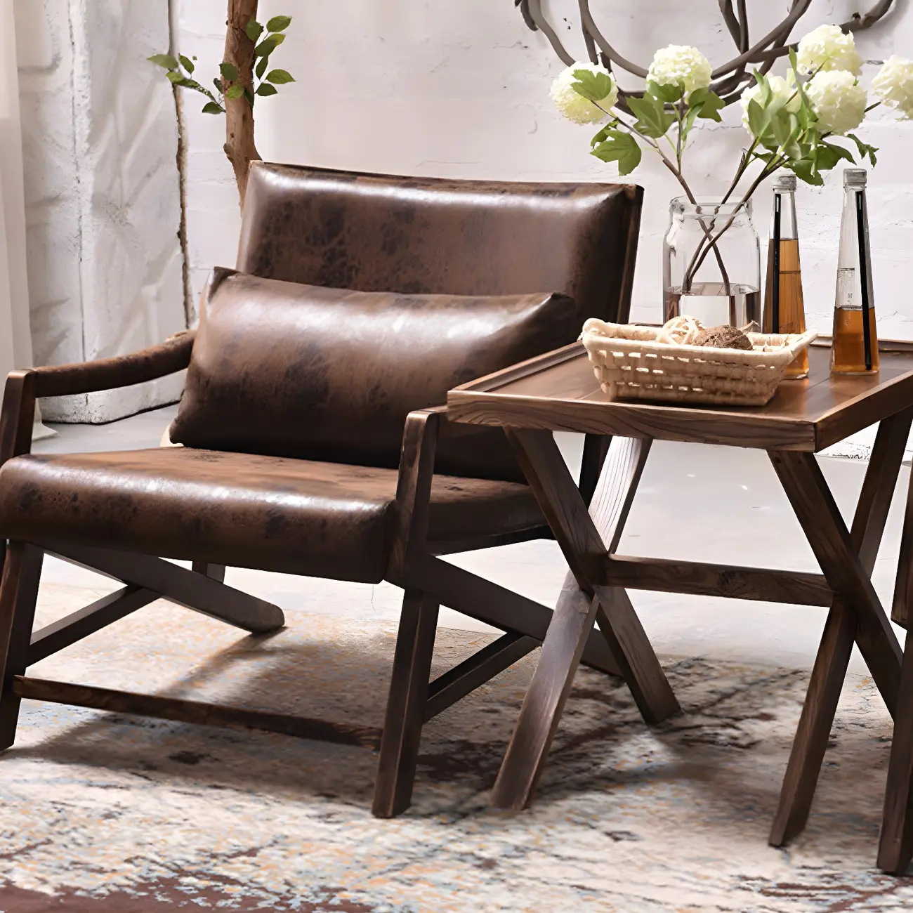 Modern Faux Leather Lounge Chair with Pillow Back | homeyfad