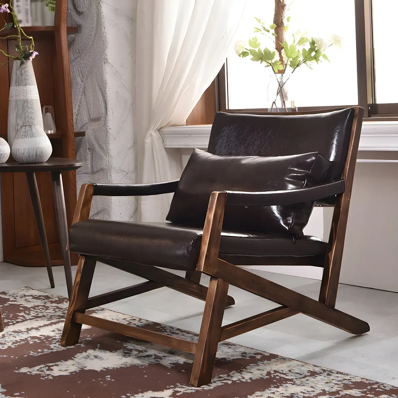 Modern Faux Leather Lounge Chair with Pillow Back