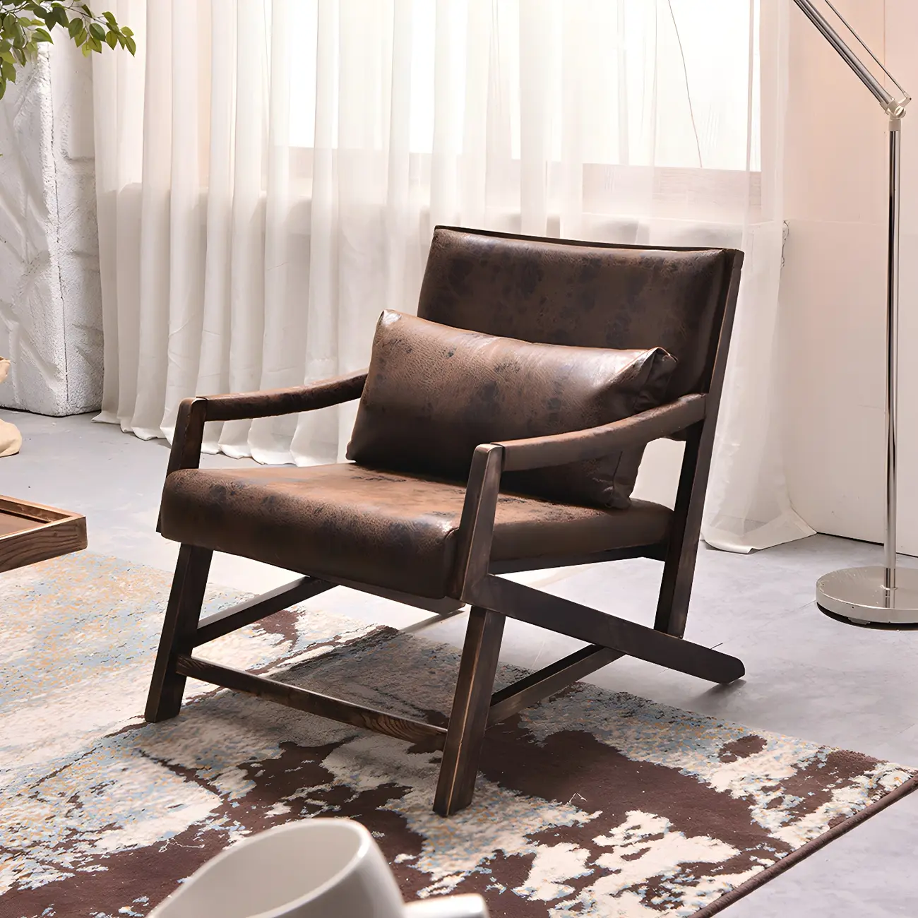 Modern Faux Leather Lounge Chair with Pillow Back | homeyfad