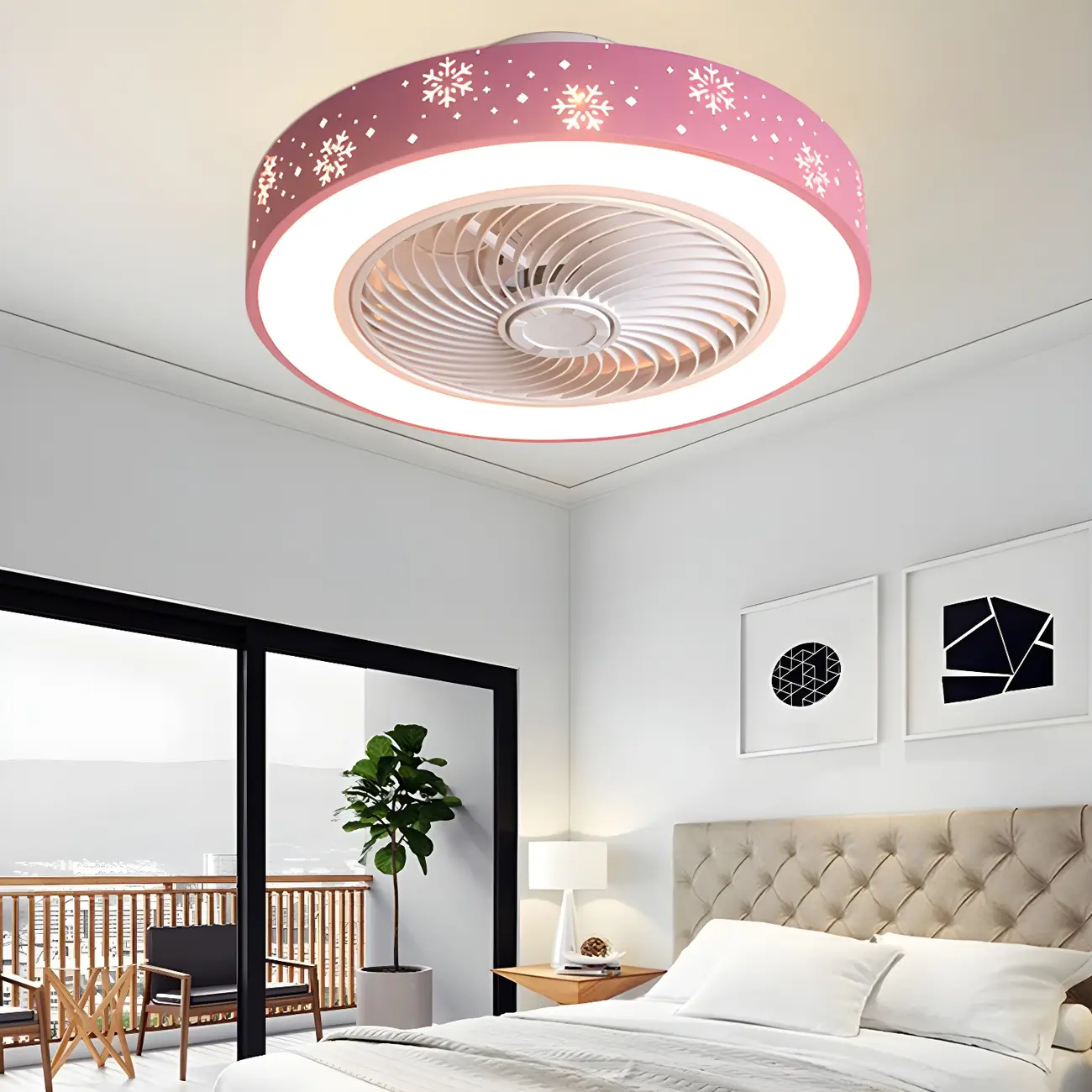 Kids Room Stylish Pink/White LED Ceiling Fan with Light Image - 1 | homeyfad