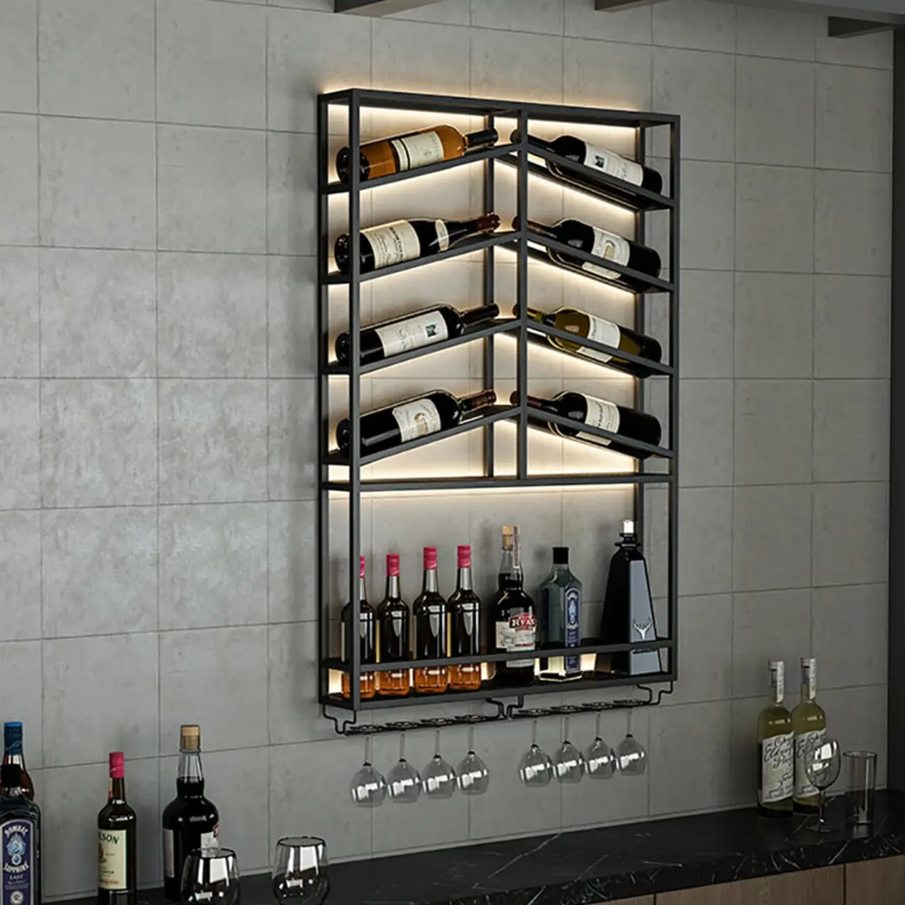 Hanging Industrial Metal Black Wine Rack Wall Mounted Image - 1 | homeyfad
