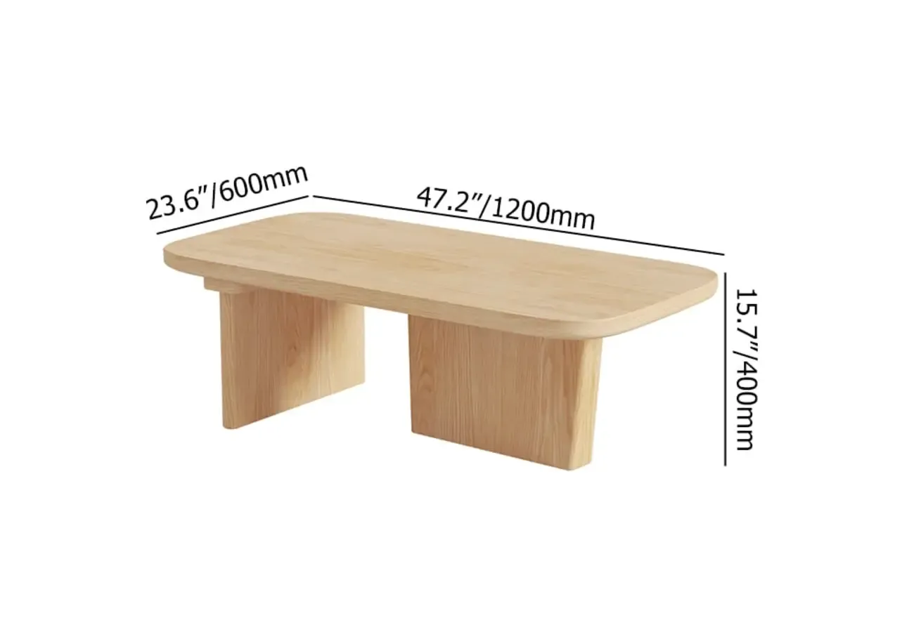 Japandi Rectangle Solid Wood Coffee Table in Natural Finish Image - 10
