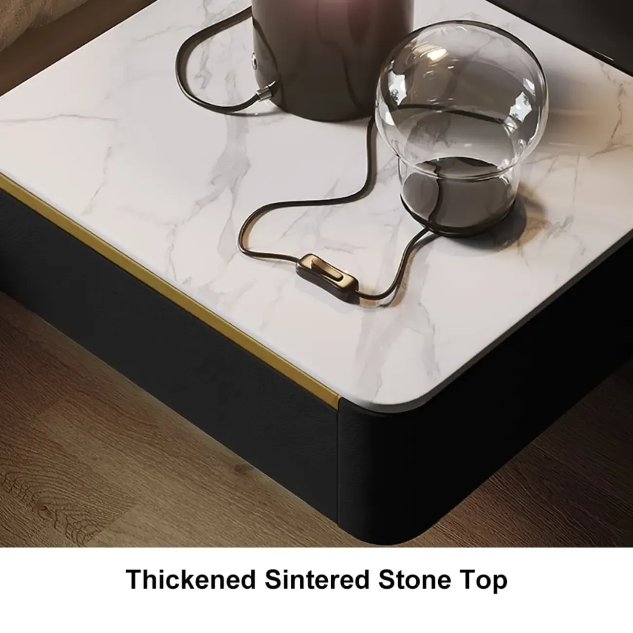 Modern Wood Stone Top Floating Nightstand with Drawer Image - 7