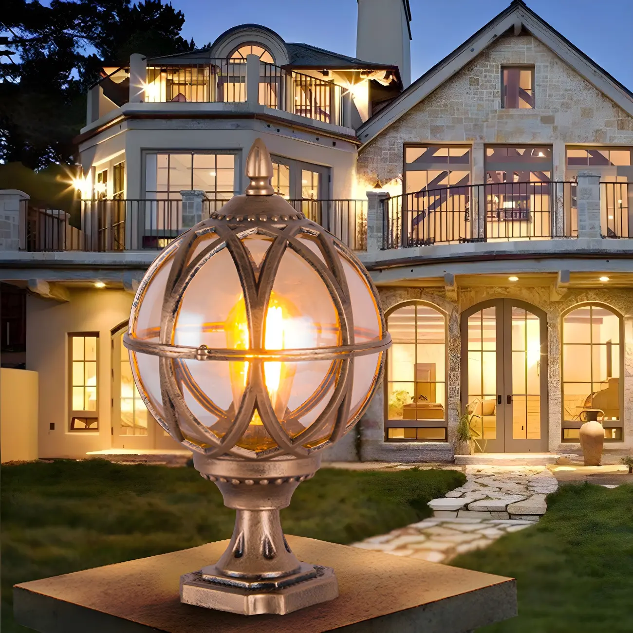 Retro Metal Glass Globe Post Cap Light Image - 7 | homeyfad