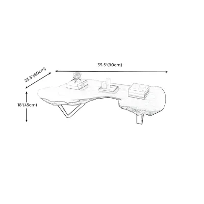 Geometric Modern Red Wood Top Steel Base Coffee Table #size