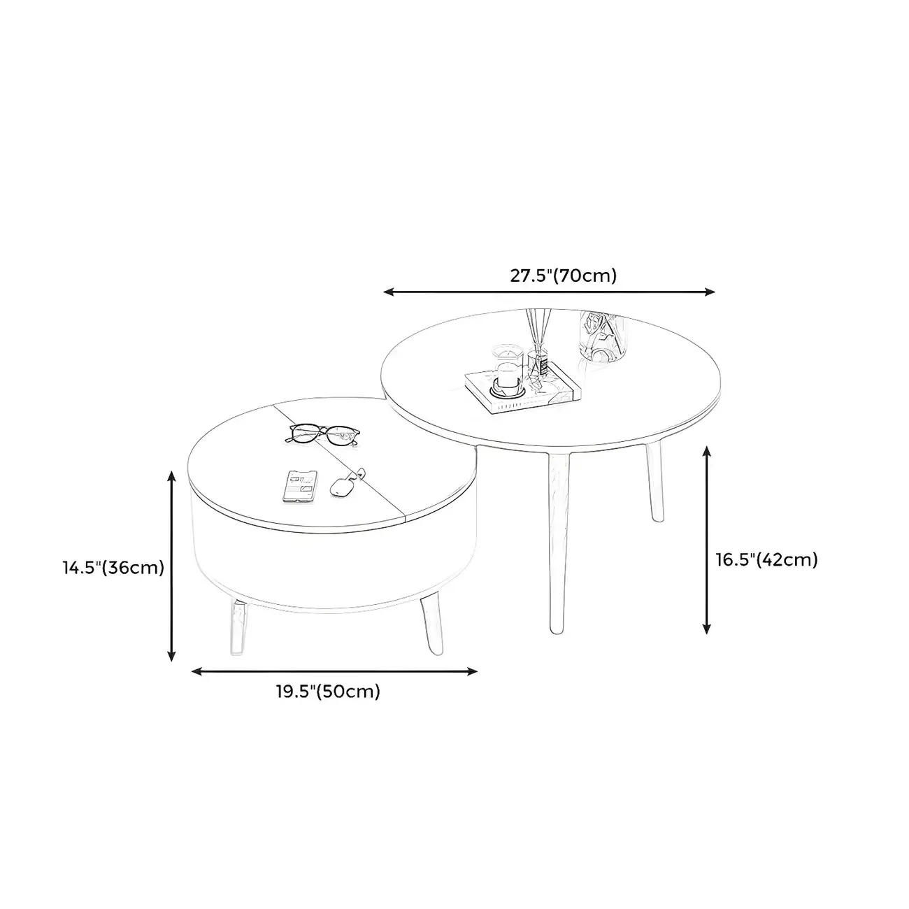 Black White Modern Round Wood Coffee Table with Storage #size