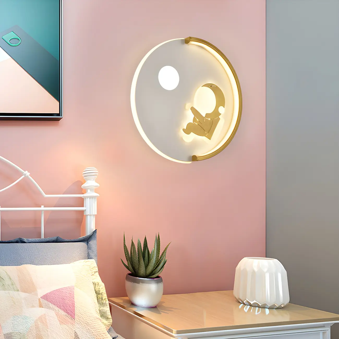 Circular LED Wall Sconce with Cartoon Pattern for kids Bedroom | homeyfad