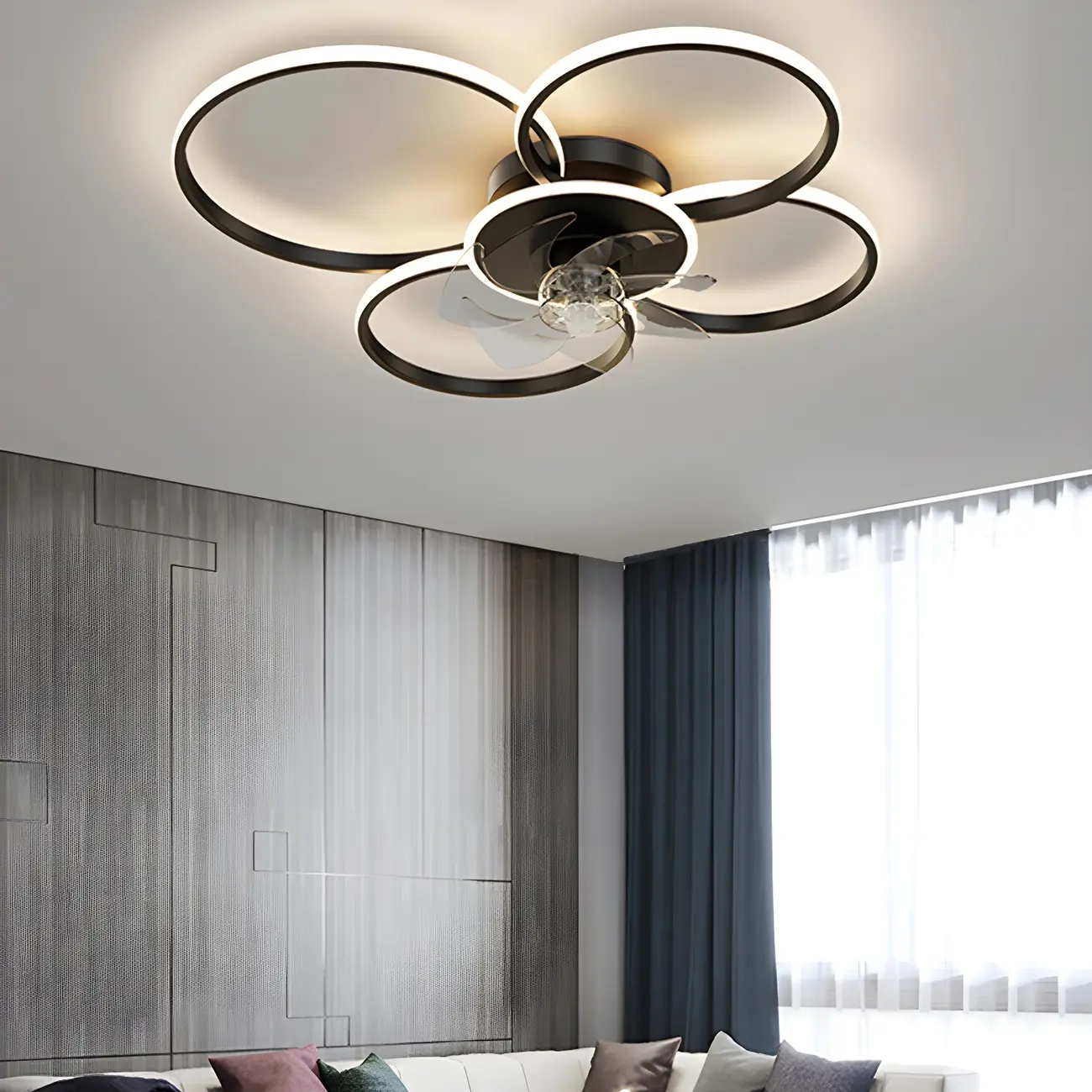 Modern Circular LED Flush Mount Ceiling Fan with Light Image - 1 | homeyfad