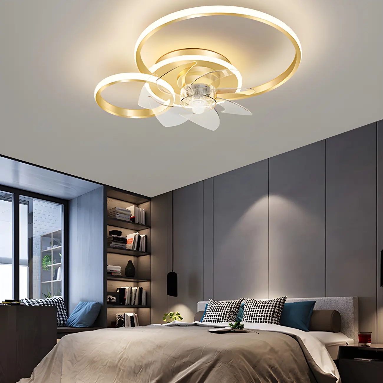 Modern Circular LED Flush Mount Ceiling Fan with Light Image - 2 | homeyfad